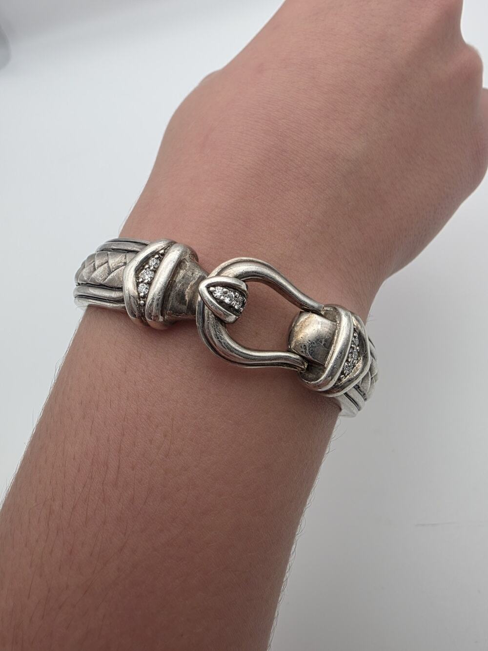 Scott Kay 925 Sterling Silver Diamond Buckle Equestrian Hinged Bracelet 14.5MM